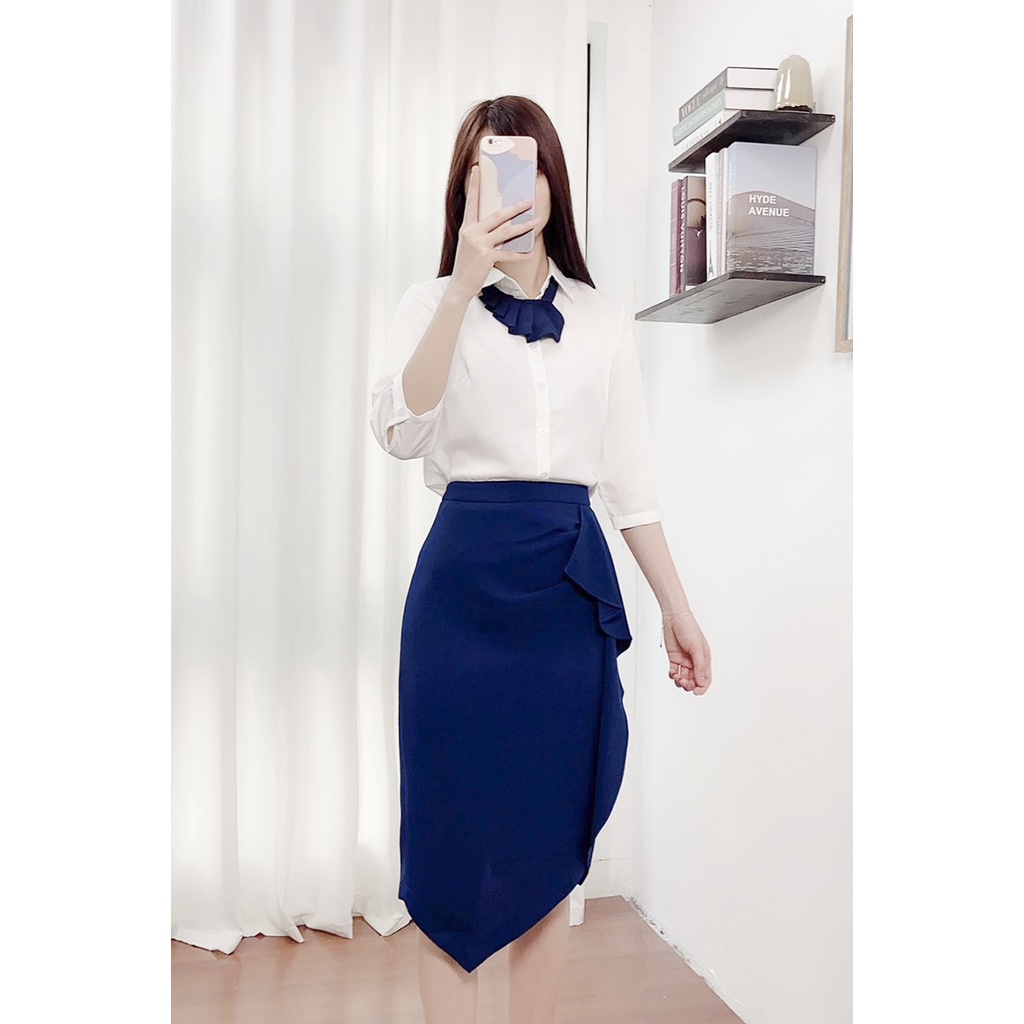 Áo Sơ Mi LAMER Cổ Đức Nơ Cài L61H21Q003 (Trắng)
