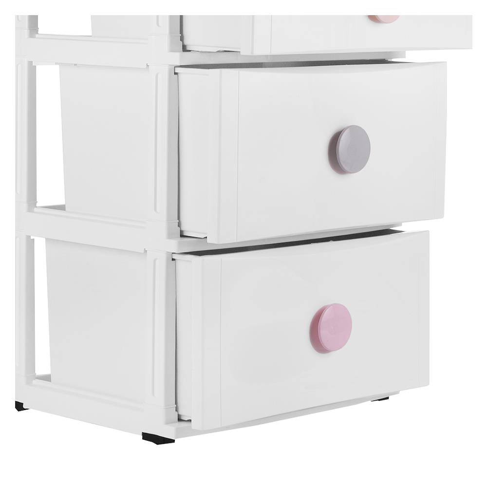 HomeBase STACKO Tủ nhựa 4 tầng có bánh xe Thái Lan W56xH105xD45cm màu trắng tay cầm Pastel