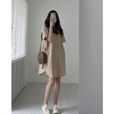 Váy sơ mi xuông dài 2 nắp túi thô nến