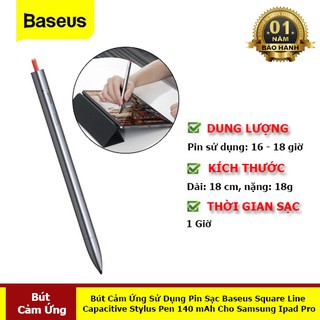 Bút Cảm Ứng Baseus Square Line Capacitive Stylus Pen (Anti Misoperation) Sử Dụng Pin Sạc 140mah Cho Samsung Ipad Pro