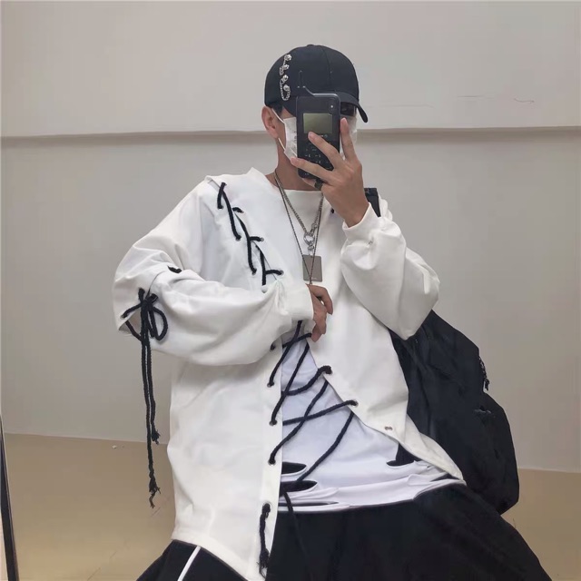 [ORDER+ẢNH THẬT] Áo sweater áo nỉ thu đông đan dây màu đen và trắng unisex style Ulzzang siêu chất ❤️