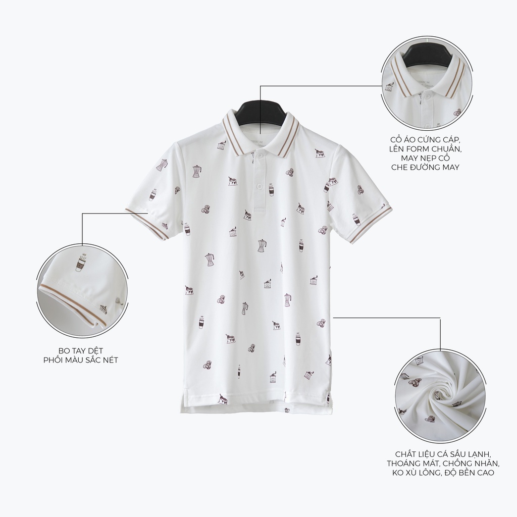 Áo polo nam hoạ tiết COFFEE ICON big size 3xl 90kg thoải mái, áo thun nam TheBasic