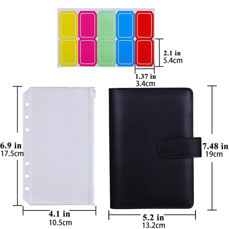 Set 12 Tờ Giấy A6 Bìa Da PU Đựng Tiền Tiết Kiệm Có Nhãn Dán Tiện Dụng