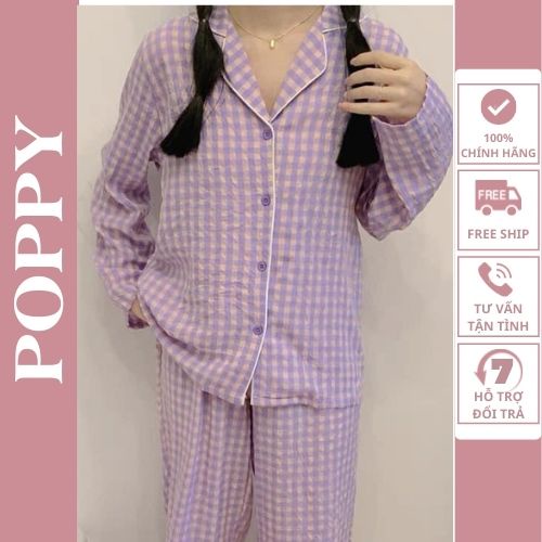 [ Qùa tặng dây cột tóc ] Pijama nữ chất liệu kate thái đẹp bộ ngủ dài tay hàn quốc  cao cấp đồ bộ nữ giá rẻ POPPY Caro | BigBuy360 - bigbuy360.vn