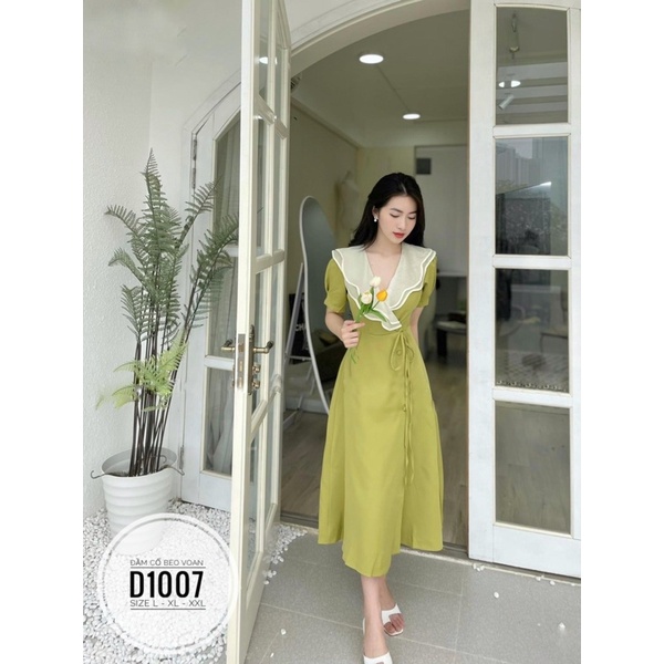 Bigsize Đầm cổ bèo voan D1007