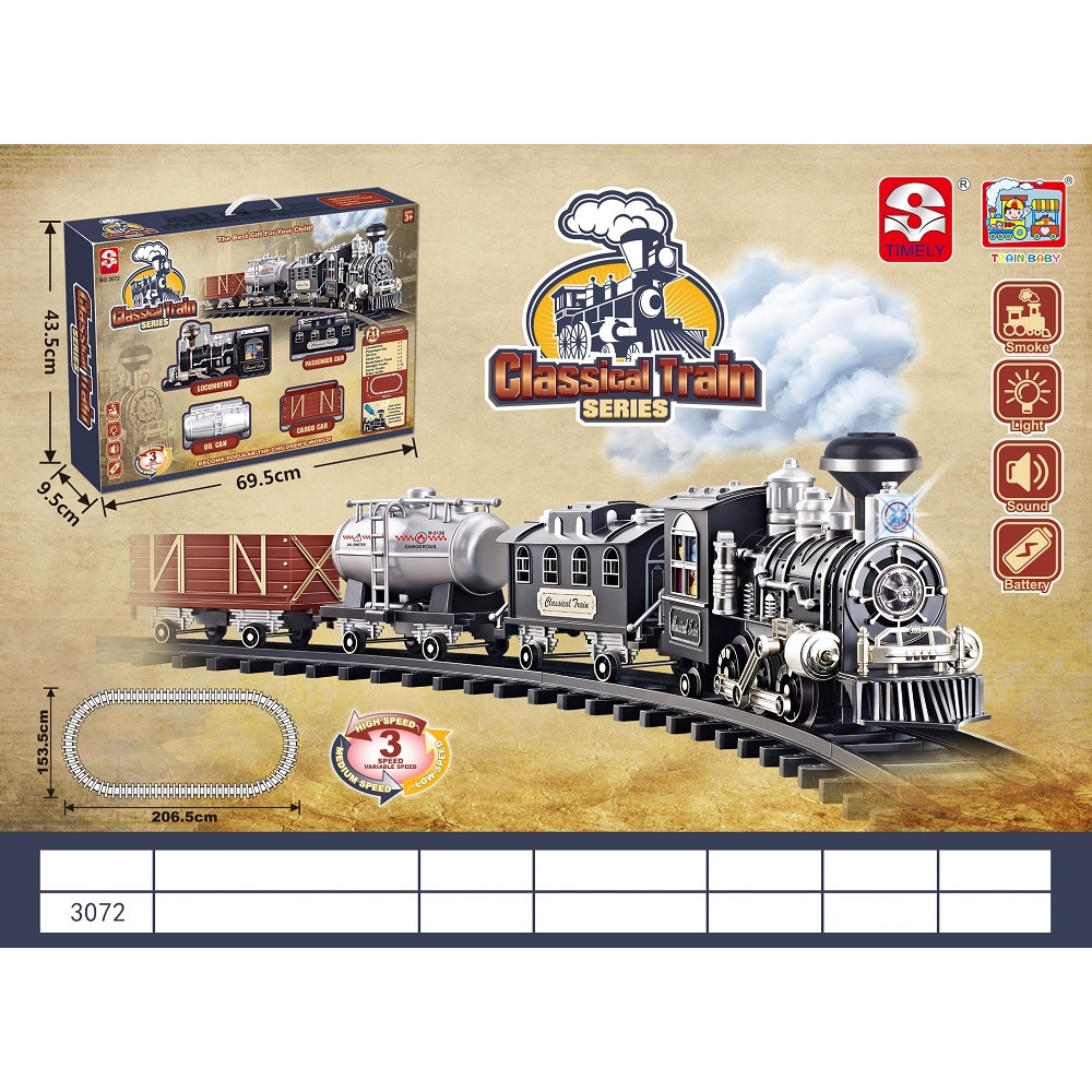 Mô Hình Đoàn Tàu Hỏa 4 Toa Chạy Ray Kiểu Cổ Điển (Classical Train) Nhả Khói, Có Nhạc Và Đèn - No.3075/ 3072