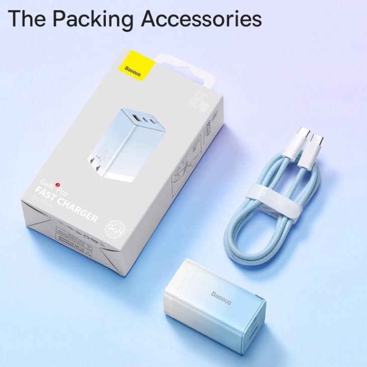 Bộ sạc nhanh Baseus GaN3 Pro 65W 2C+U QC4+ PD3.0 AFC cho máy tính xách tay iPhone 13 Huawei P40