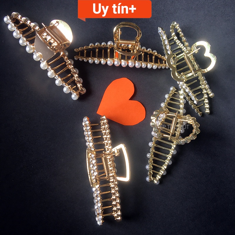 Kẹp tóc kim loại đính đá rhinestone ngọc t.r.a.i nhân tạo (KT66)