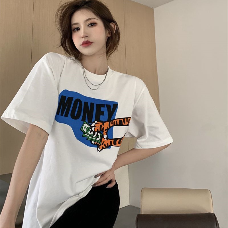 Áo Thun Tay Ngắn Cổ Tròn Dáng Rộng In Hình Móng Vuốt Hổ Thời Trang Mùa Hè