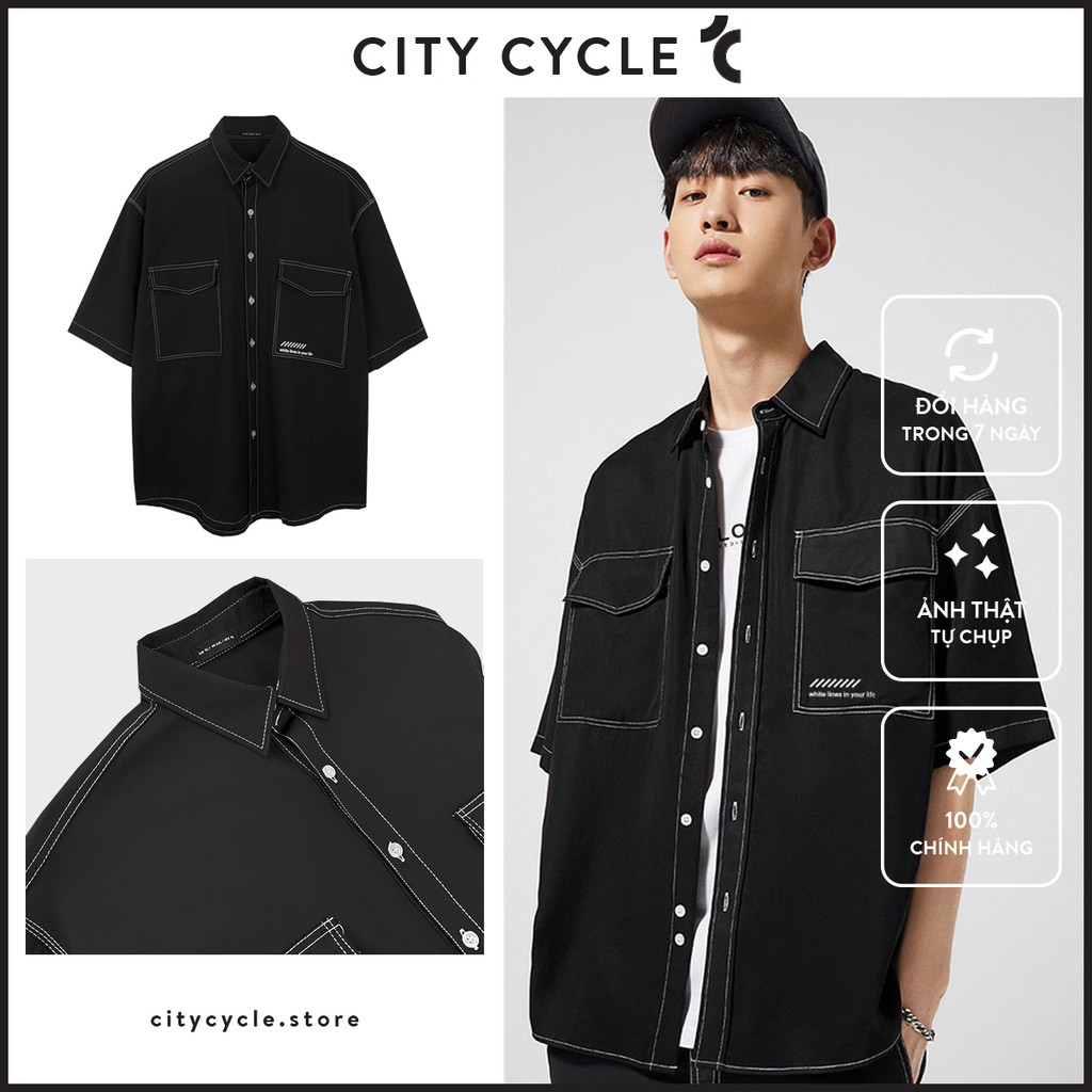 Áo sơ mi ngắn tay White Line City Cycle - Áo khoác sơ mi nam nữ Unisex form rộng Local Brand | BigBuy360 - bigbuy360.vn