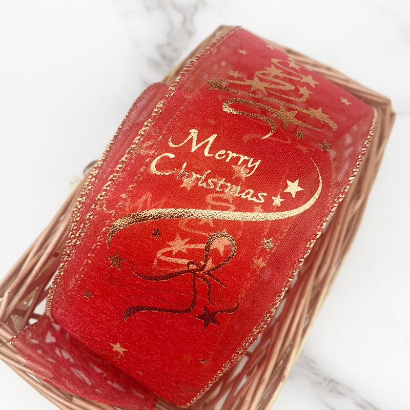 Cuộn Dây Ruy Băng Bằng Vải Organza Màu Đỏ Rộng 6cm Rộng (Gói Quà Giáng Sinh) Dài 2m