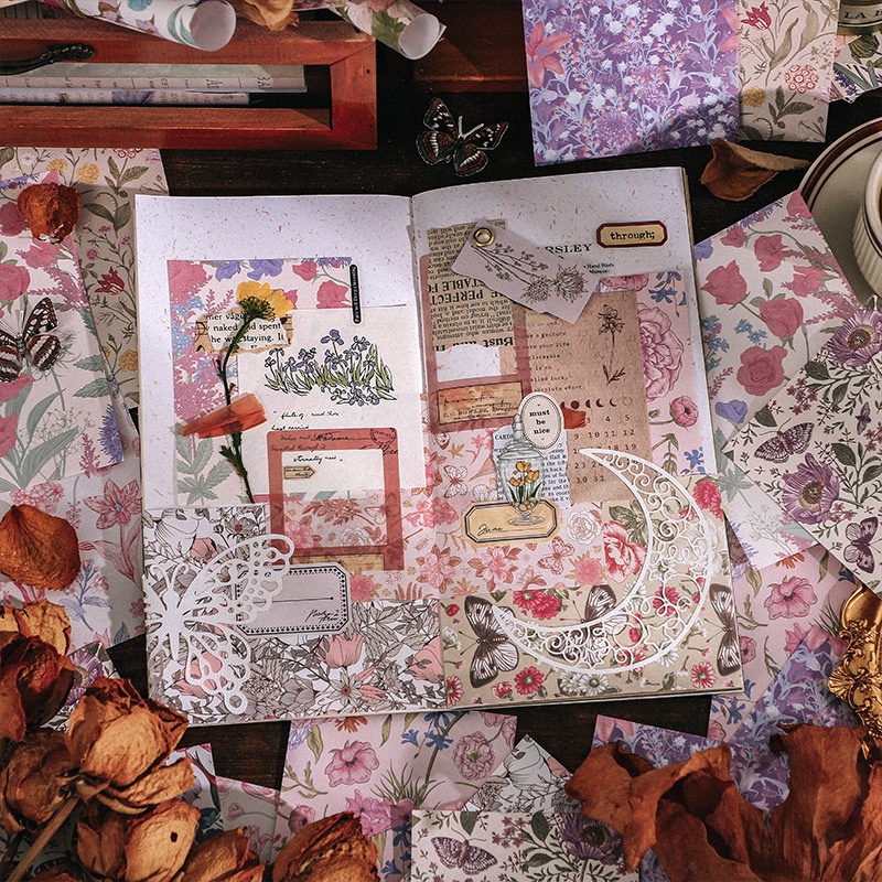 Sticker, gói vật liệu hoa cổ điển trang trí Scrapbook, sổ tay, vở - 60 sticker [ 115 ]