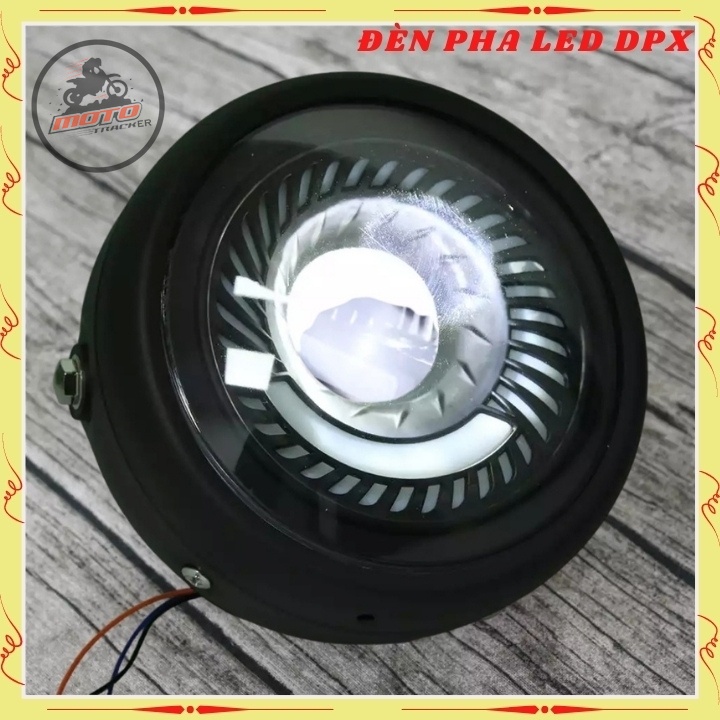 Đen led pha cao cấp, đèn xe máy độ CAFE RACER dạng xoắn gáo sắt sơn đen mặt kính