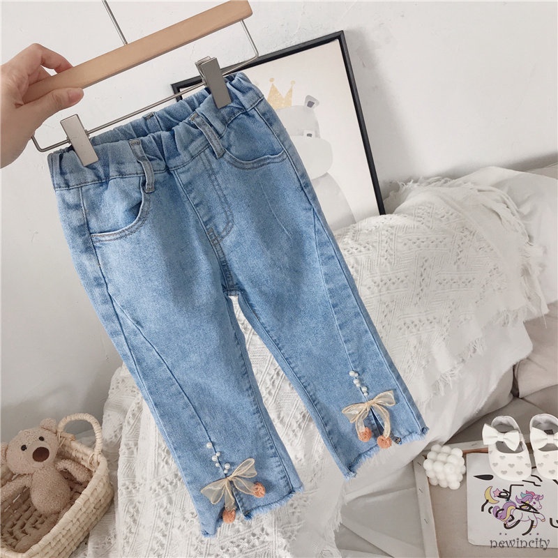 Quần Jeans Ống Loe Đính Nơ Thời Trang Hàn Quốc Cho Bé Gái