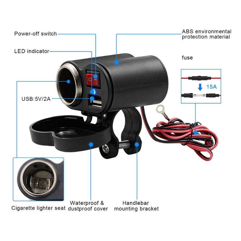 Ổ Cắm Sạc Usb 12v Chống Thấm Nước Gắn Tay Lái Xe Mô Tô Có Công Tắc Cho Điện Thoại / Máy Tính Bảng / Gps