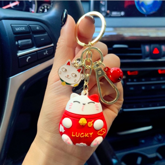 Móc khóa mèo thần tài Lucky kèm chuông dễ thương, nhiều màu sắc Ráp dùng làm quà tặng, móc treo ví, túi xách, balo-TH08