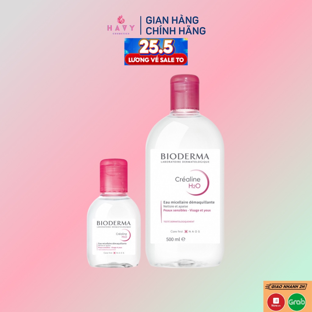 Nước tẩy trang Bioderma Micellar Water Crealine H20 bản màu hồng dành cho da nhạy cảm 100ml