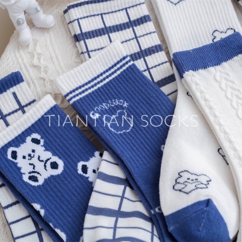 TIAN TIAN T127 Tất nữ cao cổ Đôi vớ in hình gấu dễ thương phong cách Hàn Quốc Nhật Bản cho nữ