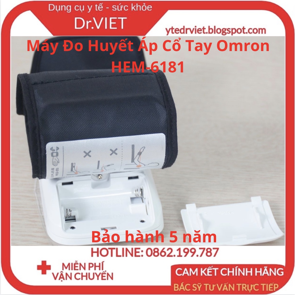 Máy Đo Huyết Áp Cổ Tay Omron HEM-618 - Đo huyết áp và nhịp tim,báo lỗi cử động,báo huyết áp cao, bảo hành 5 năm - Drviet