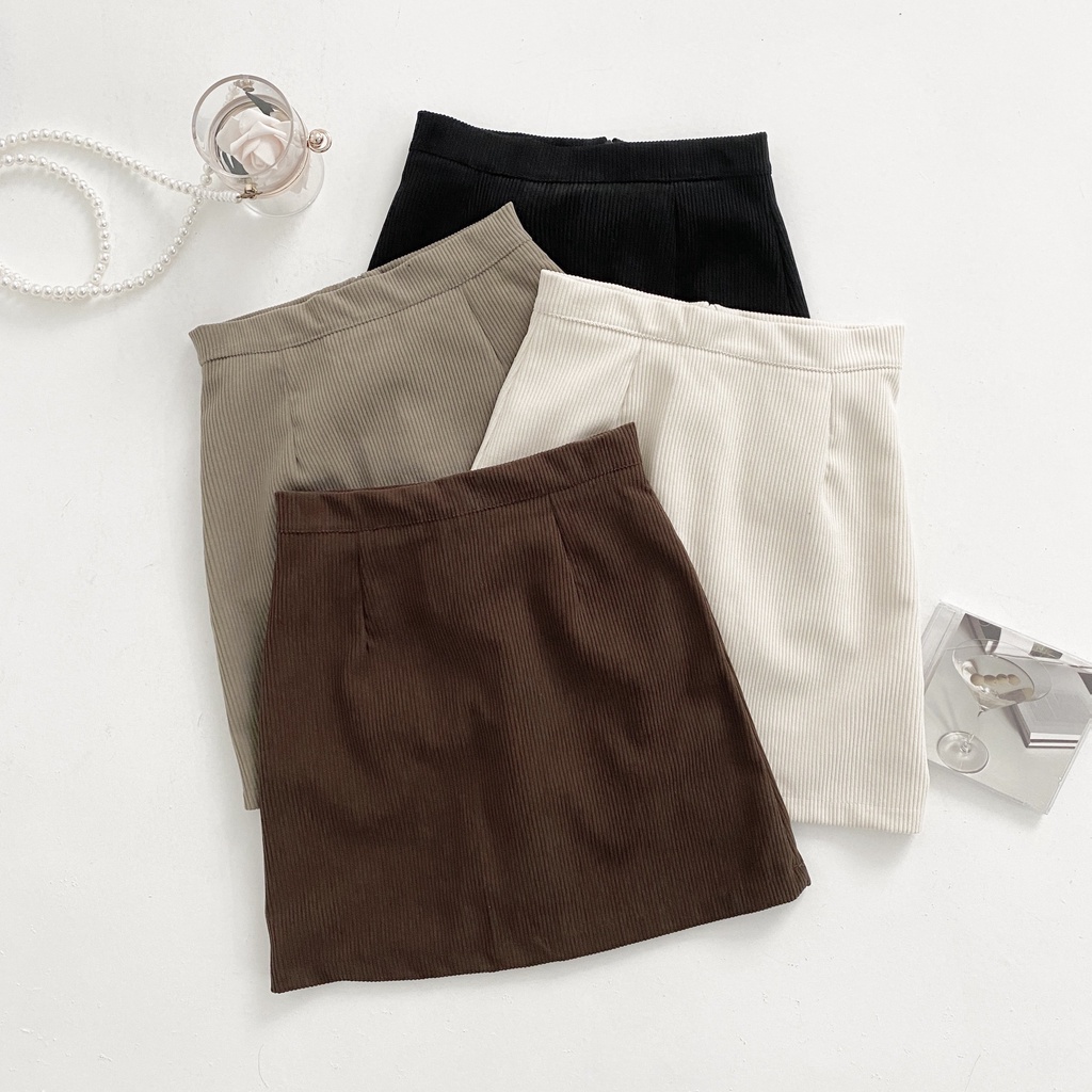 Chân váy ngắn chữ A nhung tăm ulzzang cạp cao thời trang Hàn Quốc thu đông FMStyle Saigon 21CV12GO0301