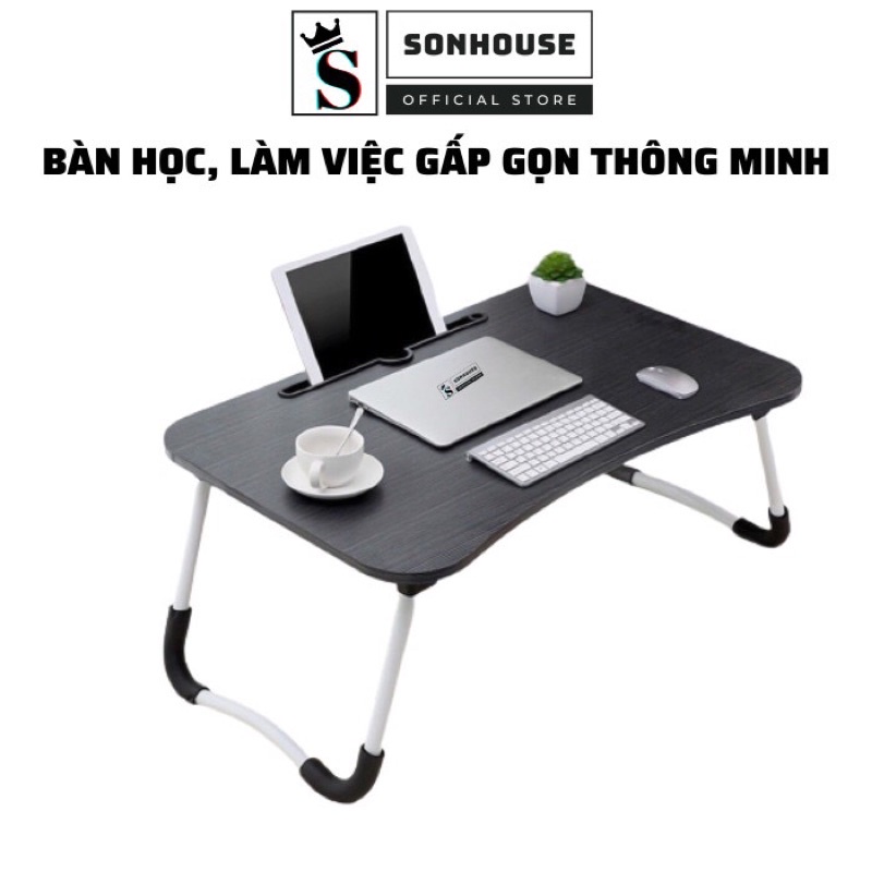 Bàn học sinh gỗ gấp, Bàn học gấp gọn cho bé mini thông minh có khe cắm điện thoại