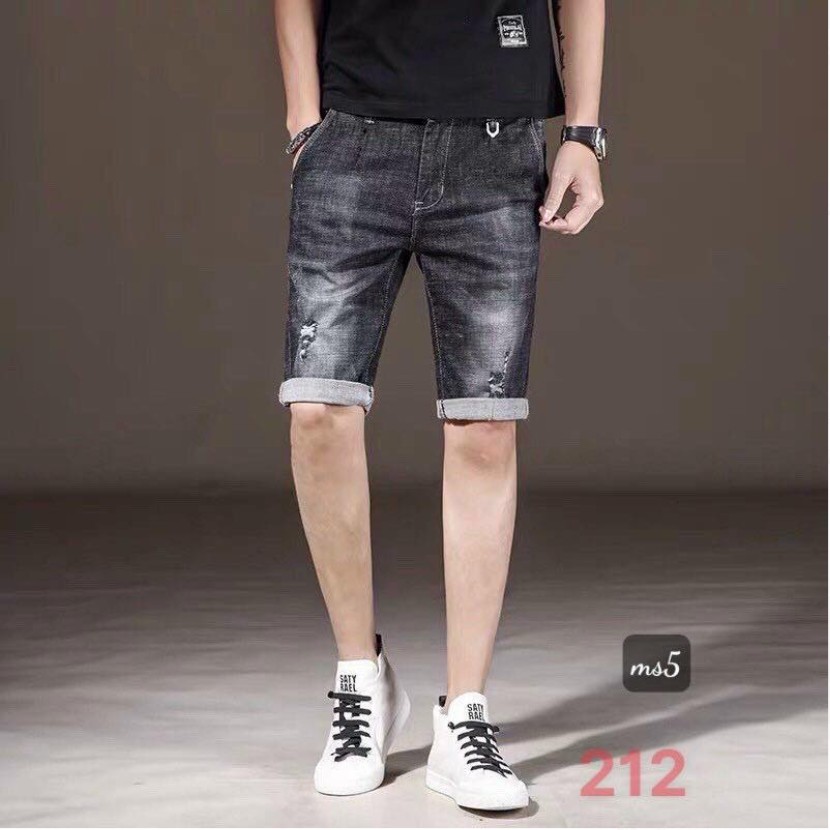 Quần short jean nam màu đen thêu logo chất bò - quần jean ngắn nam co giãn thời trang cao cấp Pn_shop90 ms233