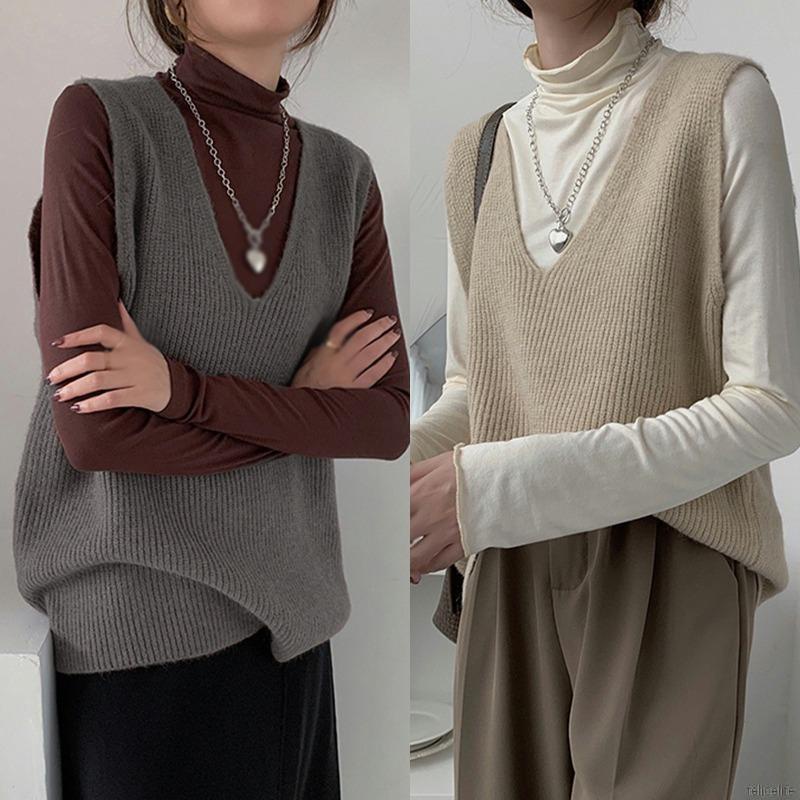 Áo khoác len không tay cổ chữ v dáng rộng thời trang mùa xuân dành cho nữ | BigBuy360 - bigbuy360.vn