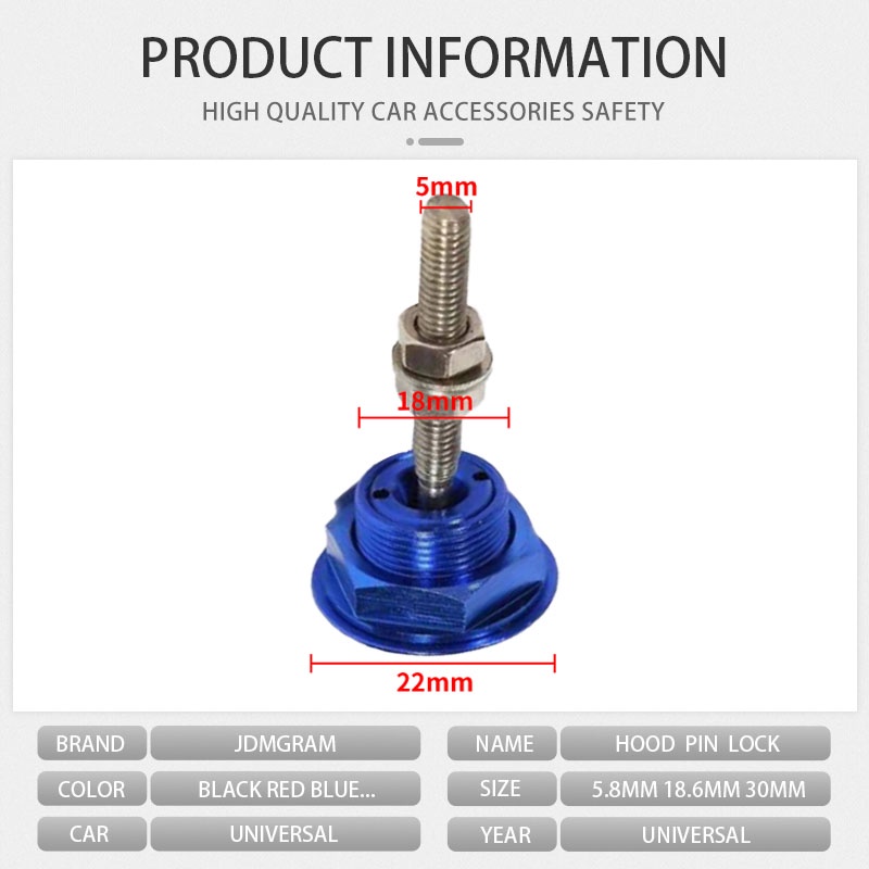1 Bộ Bộ Chốt Khóa Nắp Ca-Pô Xe Hơi Khóa pin mui xe bằng nhôm 22mm đa năng tự động nút nhấn nắp ca-pô Kẹp nắp ca-pô nhanh chốt chốt tháo phụ kiện trang trí ngoại thất ô tô
