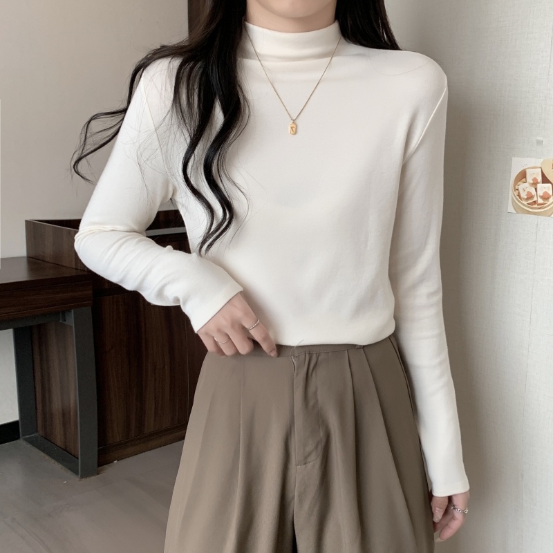 Áo thun NZN tay dài cổ cao màu trơn giữ ấm phong cách Hàn Quốc thời trang dành cho nữ