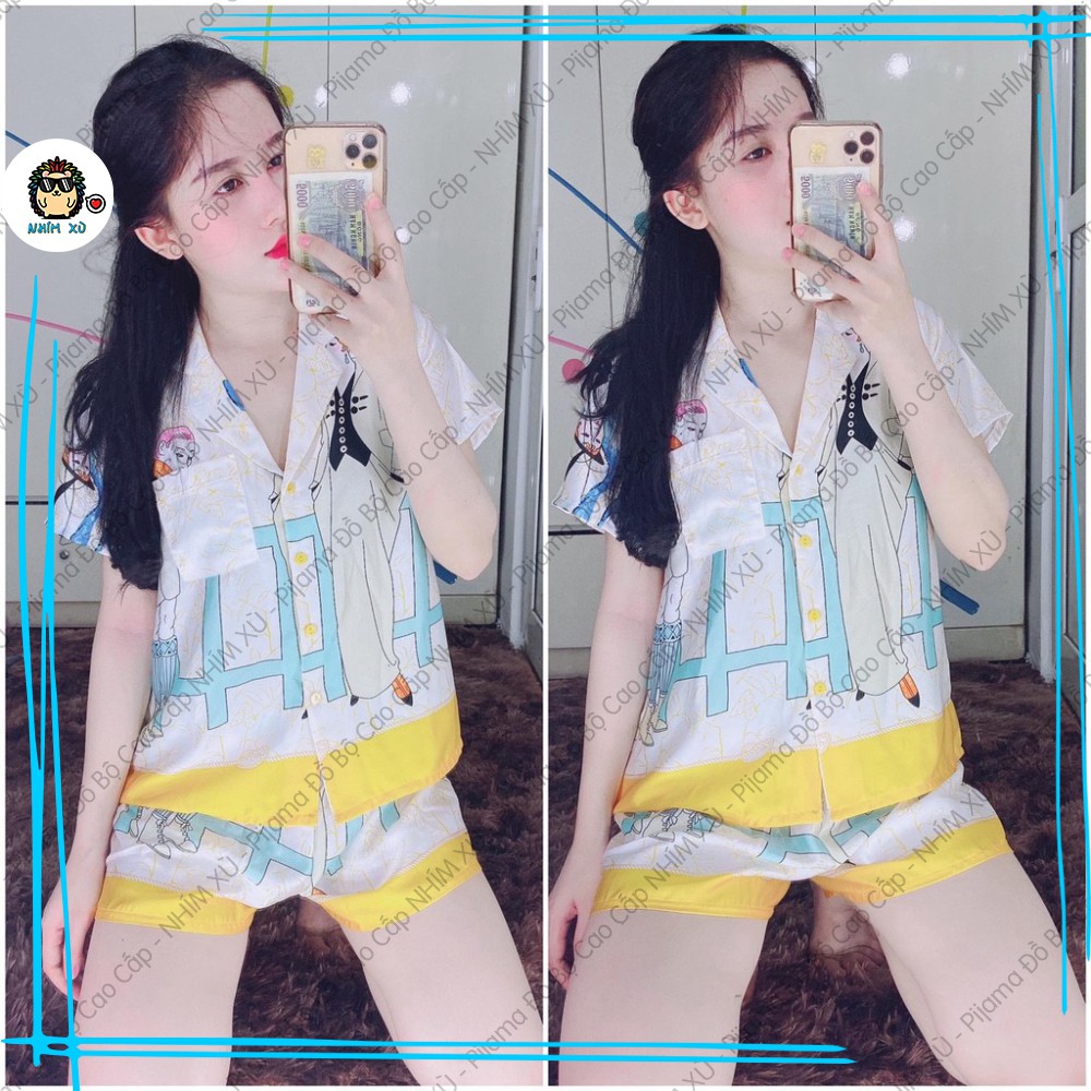 Đồ Bộ Ngủ Pijama Mặc Nhà Áo Tay Ngắn Quần Ngắn Vải Satin Cao Cấp Phối Họa Tiết Lá đơn giản | BigBuy360 - bigbuy360.vn