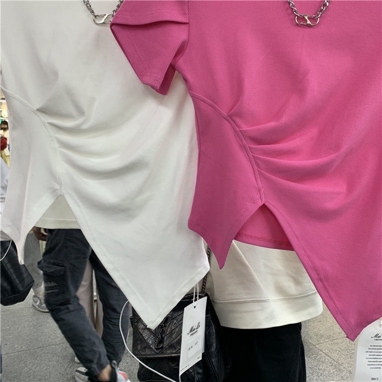 Áo Thun Ngắn Dáng Ôm Xẻ Tà Thời Trang Xuân Hè 2022 Phong Cách Mới Cho Nữ