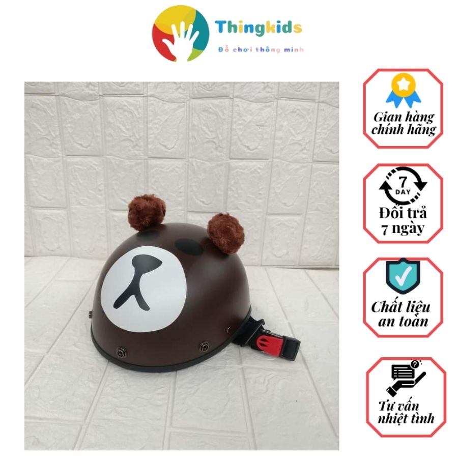 Nón bảo hiểm nửa đầu tem doremon và pikachu + tai ép nhiệt, chịu lực - Thingkids