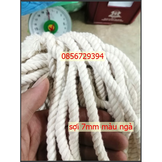 Dây thừng macrame se cotton, dây thừng trang trí màu ngà size 7mm