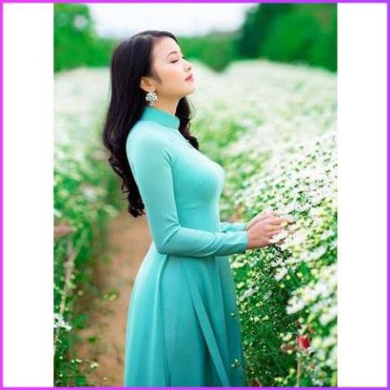 Áo dài trơn may sẵn xanh ngọc kèm quần, áo dài truyền thống, áo dài vietnam ariline, nhận cắt áo dài ADT2TXN