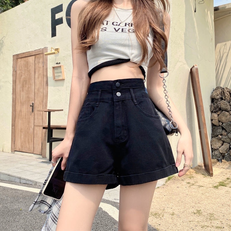 Quần Short Denim Lưng Cao Dáng Rộng Thiết Kế Mới Thời Trang Dành Cho Nữ