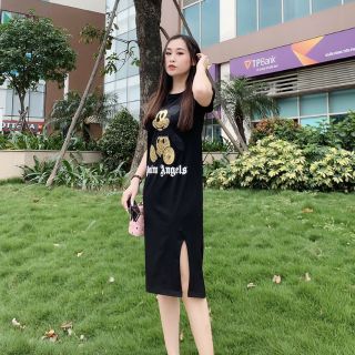 Đầm cotton suông dáng dài xẻ tà