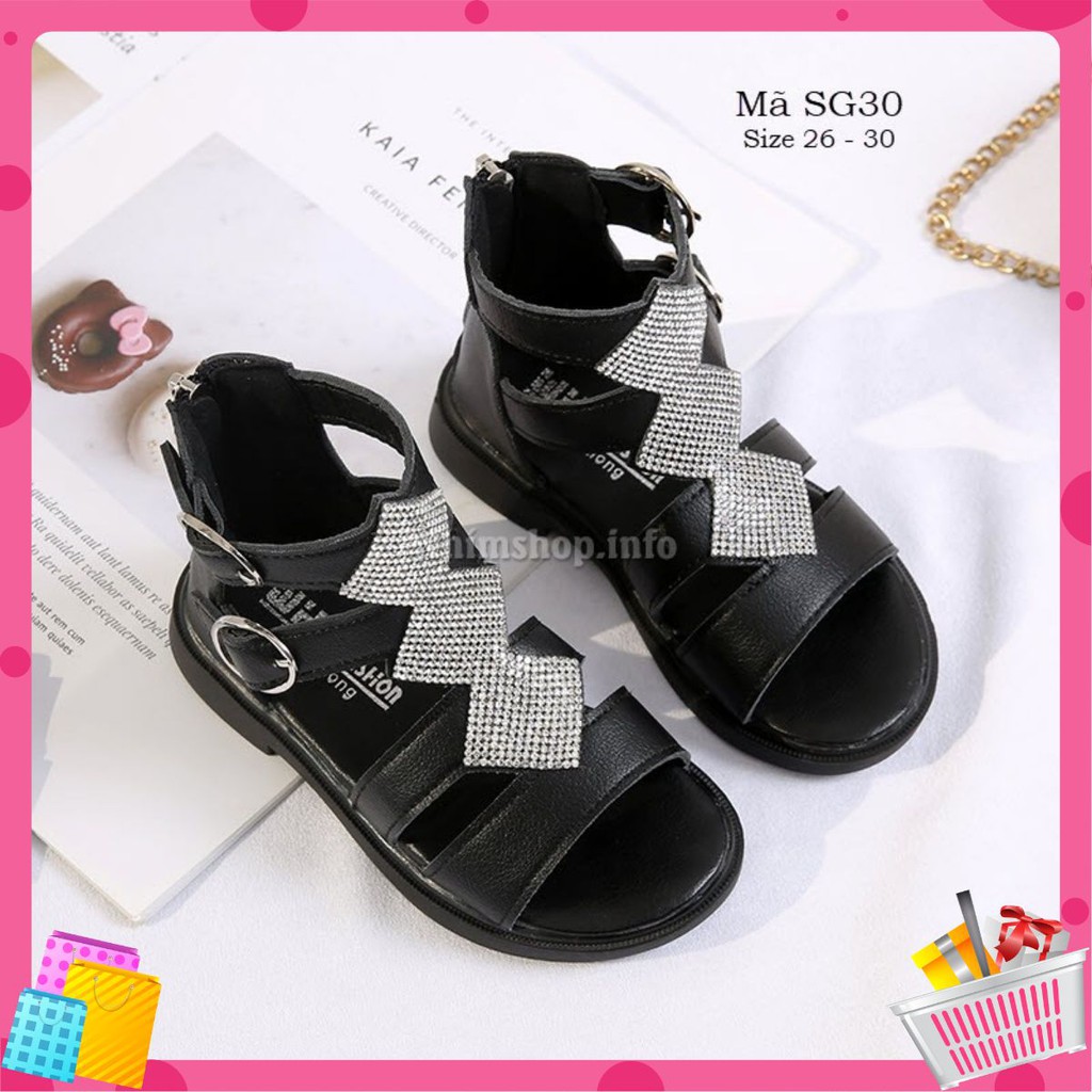 Sandal chiến binh bé gái màu đen da mềm cổ cao phong cách hiện đại - sandal bé gái 3 - 6 tuổi phong cách Hàn SG30