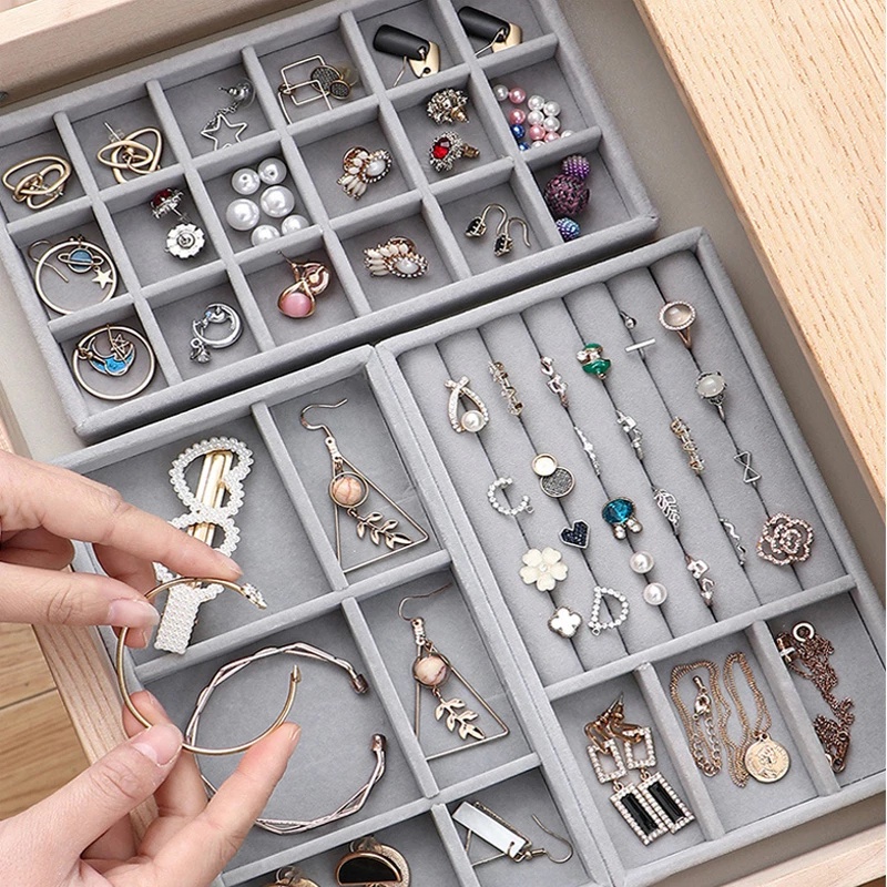 Hộp Đựng Trang Sức Bằng Nhung Thời Trang Hộp Đựng Trang Sức Hình Chữ Nhật Tiện Dụng