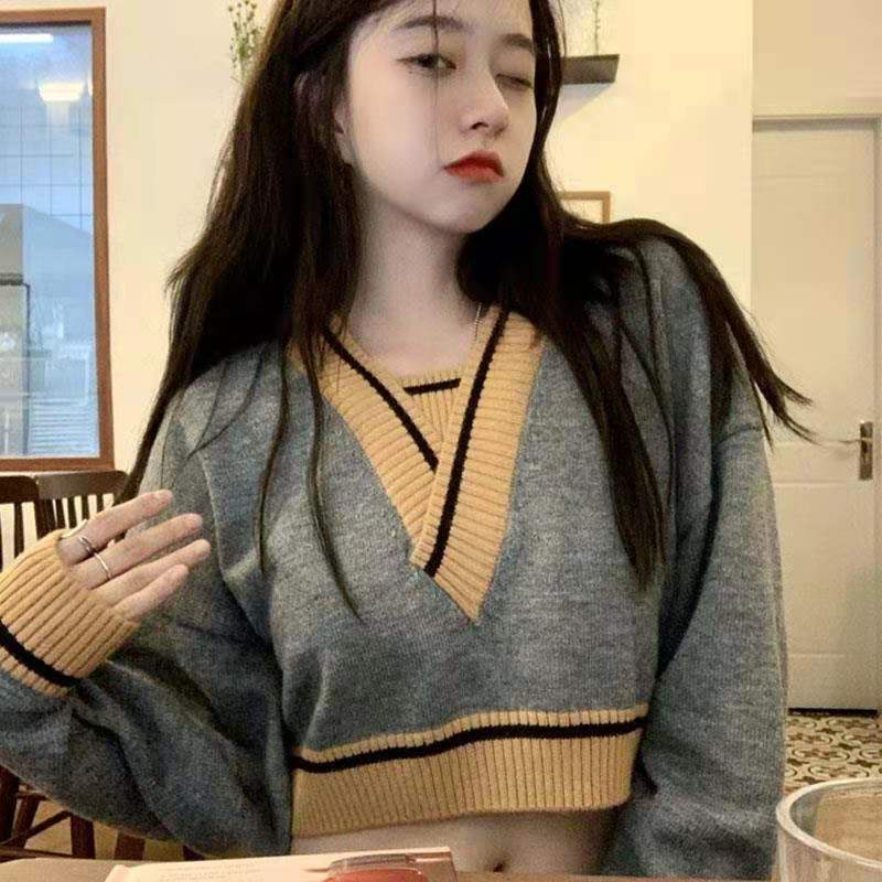 Áo len tay dài cổ chữ v phong cách hàn quốc