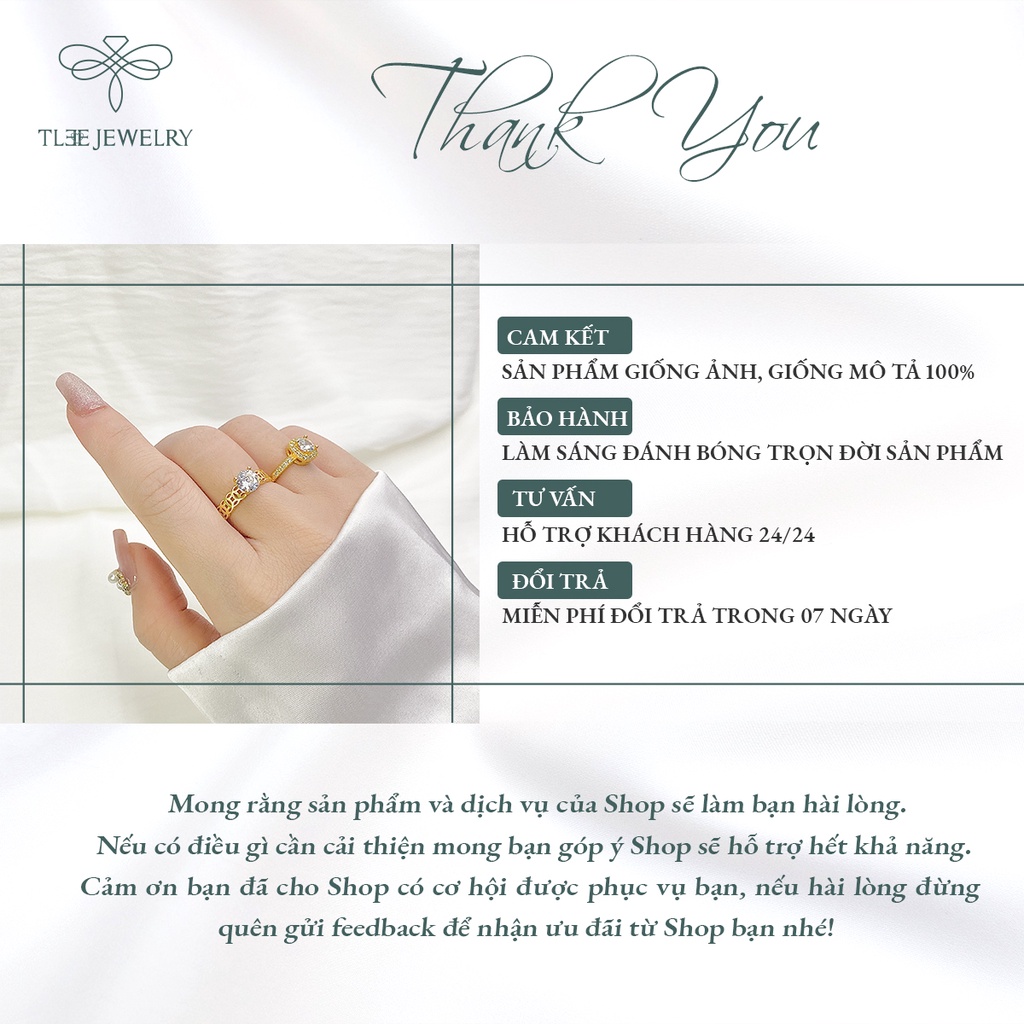 Nhẫn bạc nữ TLEE đồng xu mạ vàng 14k trụ đá bốn chấu cao cấp NCJ A0144