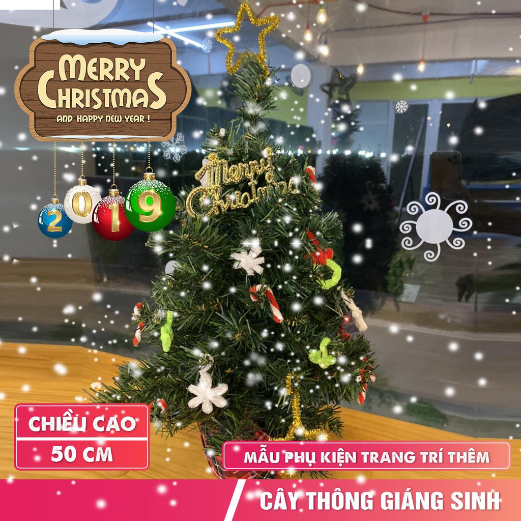 Cây thông Noel trang trí cao 50cm 🎄 FREESHIP 🎄 Cây thông Noel mini trang trí đầy đủ phụ kiện cao 50m mẫu C12