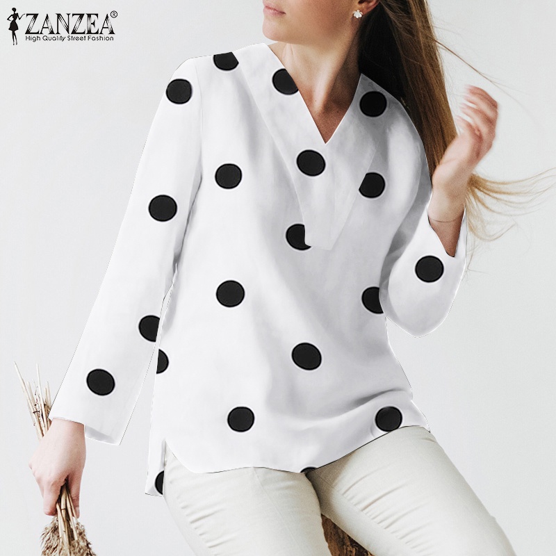 Zanzea Áo Nữ Tay Dài Cổ Chữ V Họa Tiết Chấm Bi Phong Cách Châu Âu
