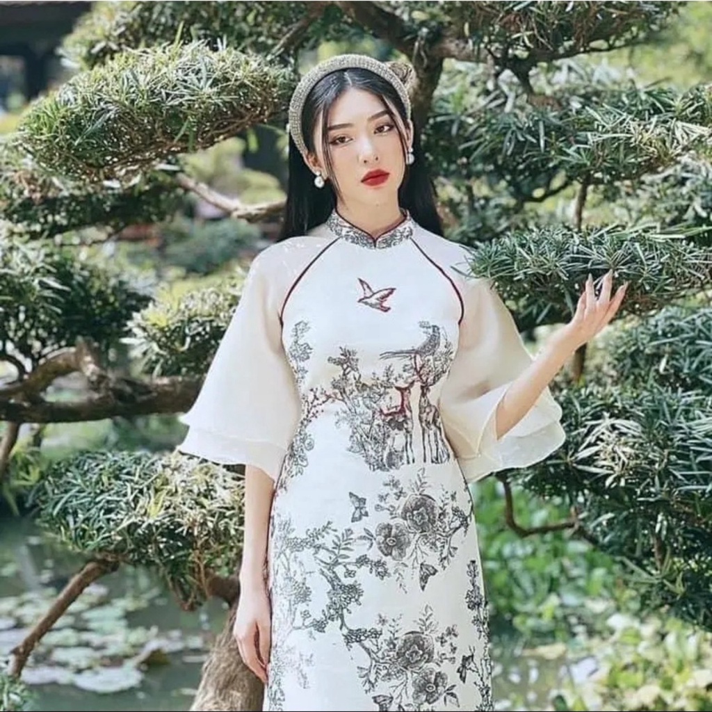 Áo dài cách tân in họa tiết hình hươu siêu hot