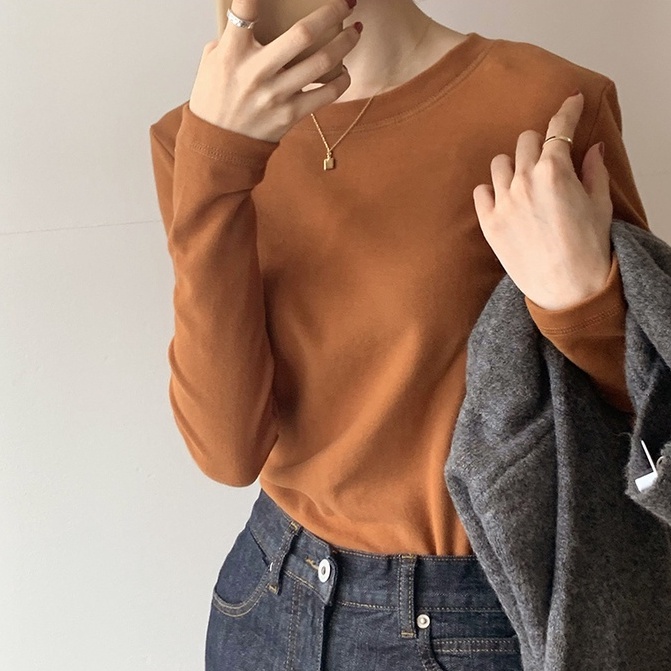 Áo thun cổ tròn dài tay phong cách mới 45173 thời trang cho nữ