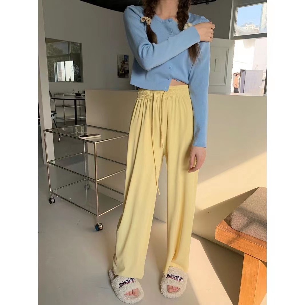 Quần Dài Ống Rộng Lưng Cao Màu Sắc Đơn Giản Hợp Thời Trang Phong Cách Hàn Quốc