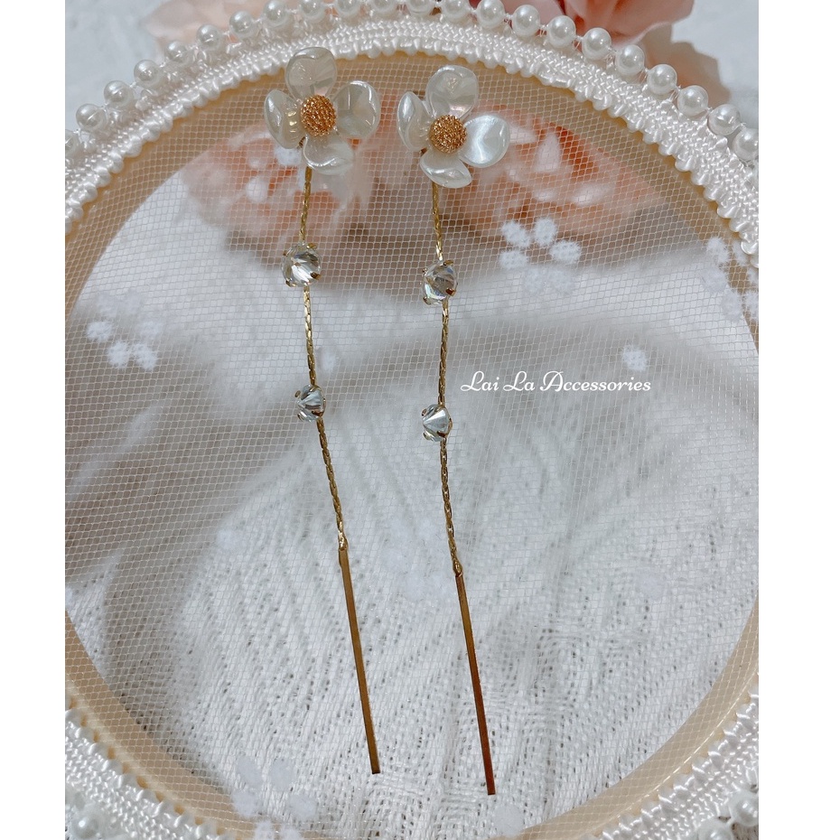 Bông tai nữ dáng dài thiết kế mới lạ, Khuyên tai bạc 925 Hàn Quốc Lại La