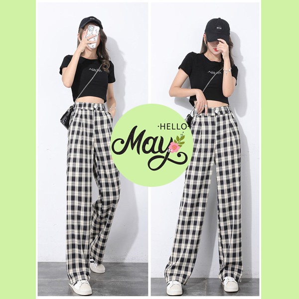 Quần Ulzzang ống rộng suông cúc trước lưng thun - Quần CULOTTES XUÔNG - Kẻ cá tính Ảnh thật