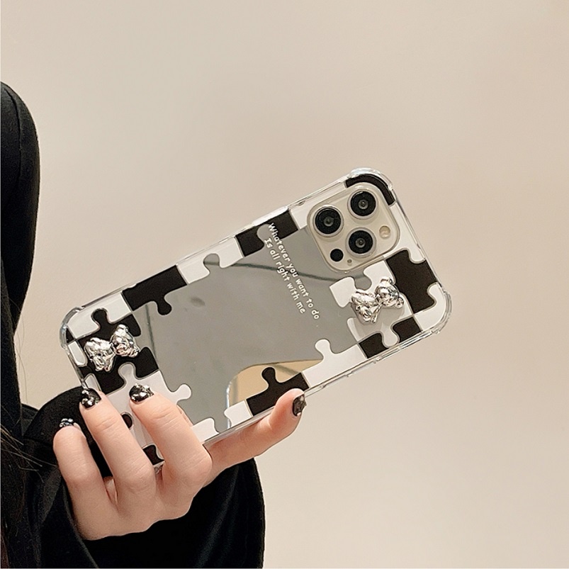 Ốp lưng gương kèm gấu bạc siêu xinh dành cho nhiều dòng máy của Iphone/samsung/oppo/realme/xiaomi/vivo