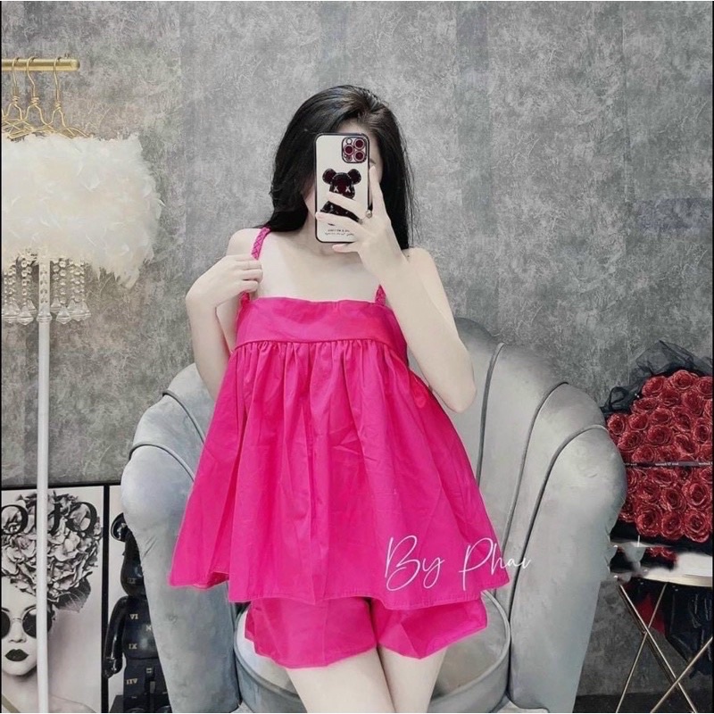 set bộ đùi áo 2 dây babydoll dây đan thừng - TA alohashop91
