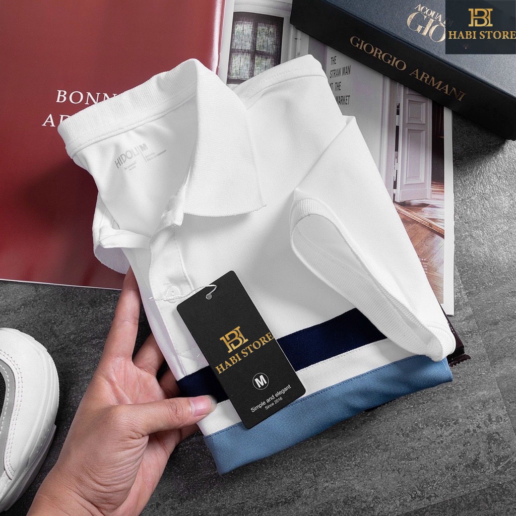 Áo Polo cổ bẻ nam phối ngang vải cá sấu Cotton xuất xịn, chuẩn form dáng đẹp -HABI